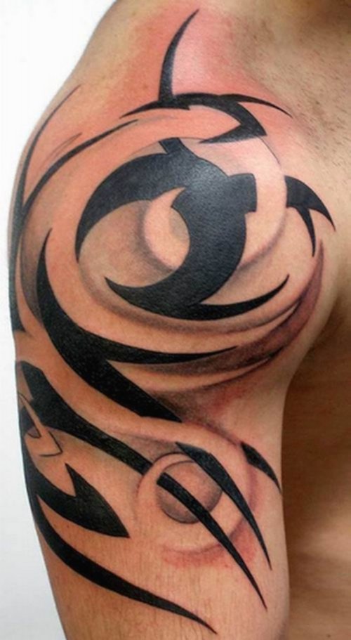 Awesome Black Ink Tribal Half Sleeve Tattoo For Men