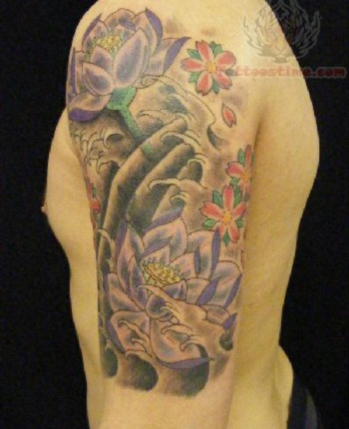 Colored Japanese Half Sleeve Tattoo For Men