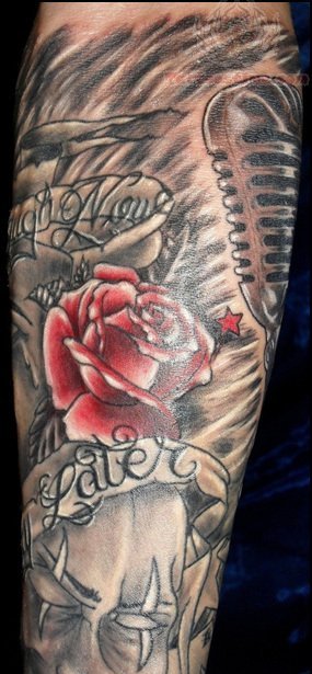 Red Rose Tattoo On Half Sleeve
