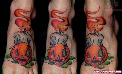 Burning Candle Halloween Tattoo On Left Foot