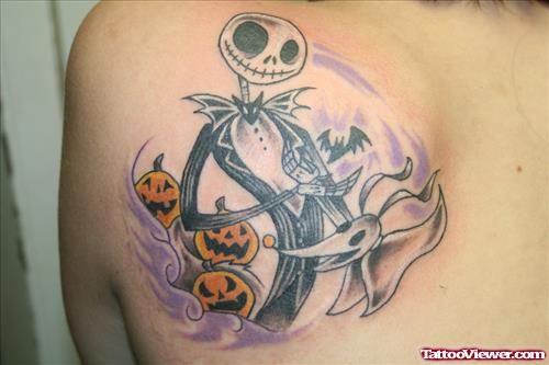Nightmare Halloween Tattoo On Left Back Shoulder