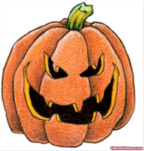 Attractive Color Pumpkin Halloween Tattoo Design