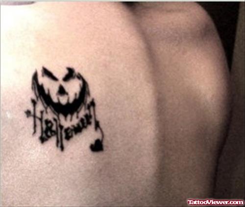 Halloween Tattoo On Left Back Shoulder