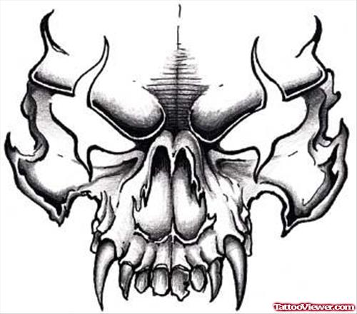 Grey Ink Skull Halloween Tattoo Design