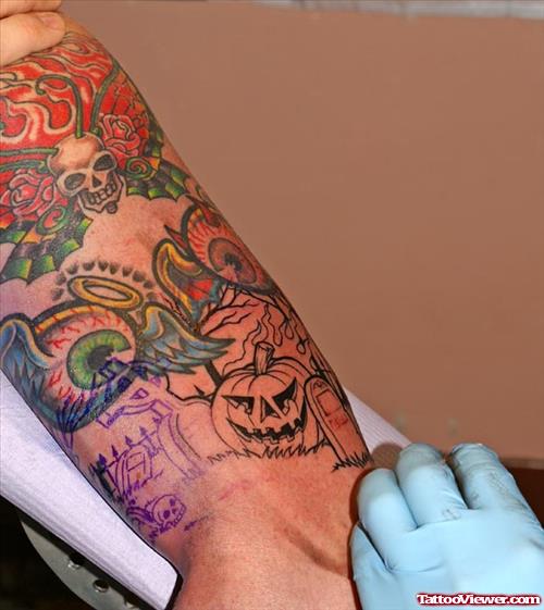 Beautiful Color Ink Halloween Tattoo On Arm