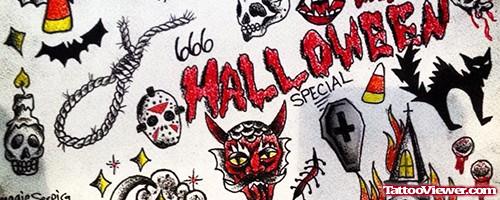 Red Ink Halloween Tattoos Designs