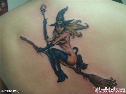 Witch Halloween Tattoo On Back