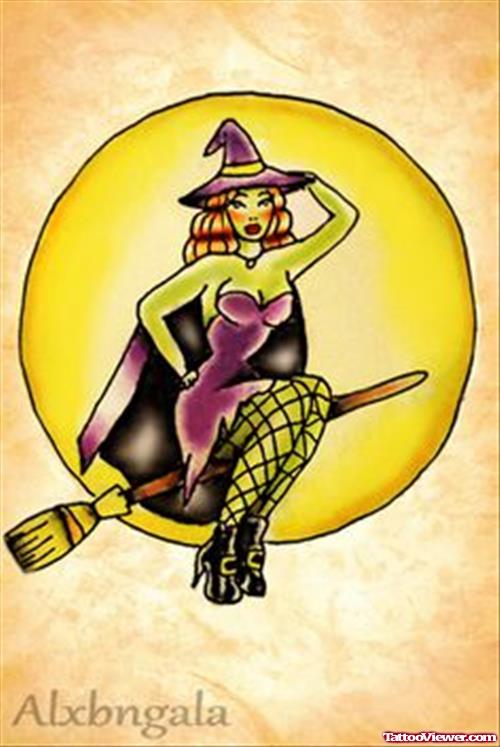 Colored Halloween Witch Tattoo Designs