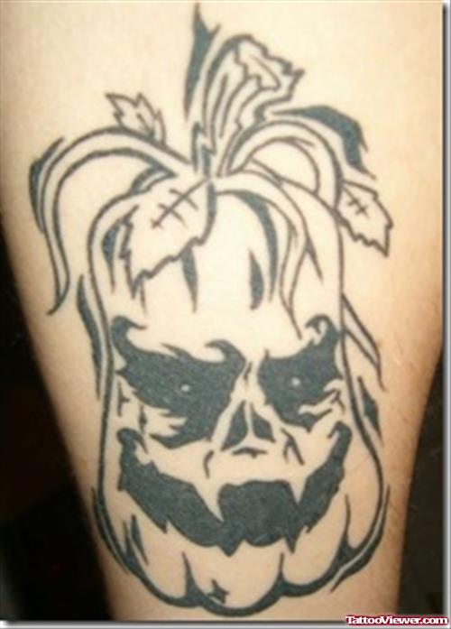 Awesome Grey Ink Halloween Pumpkin Tattoo