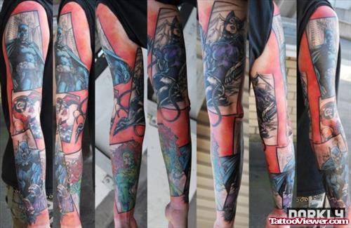 Awful Color Ink Halloween Tattoo On Full Sleeve