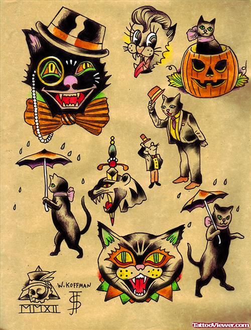Wonderful Color Ink Halloween Tattoos Designs