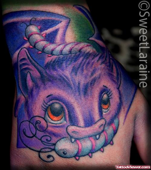 Purple Ink Halloween Tattoo On Right Hand