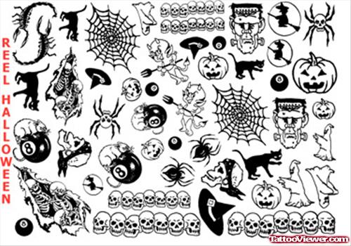 Awful Black Ink Halloween Tattoos Designs