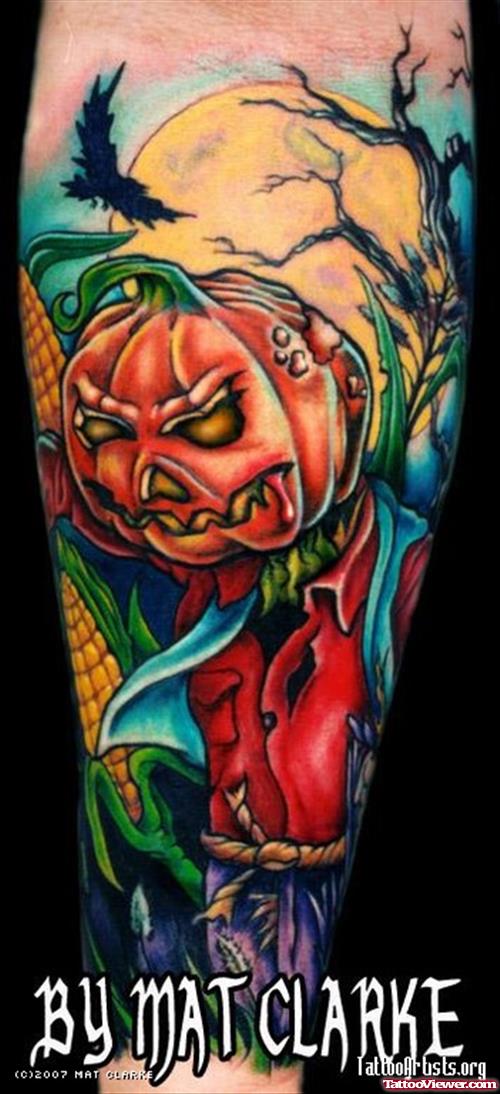 Amazing Color Ink Halloween Tattoo On Full Sleeve