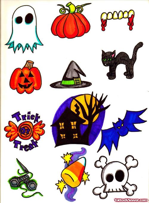 Color Ink Halloween Tattoos Design