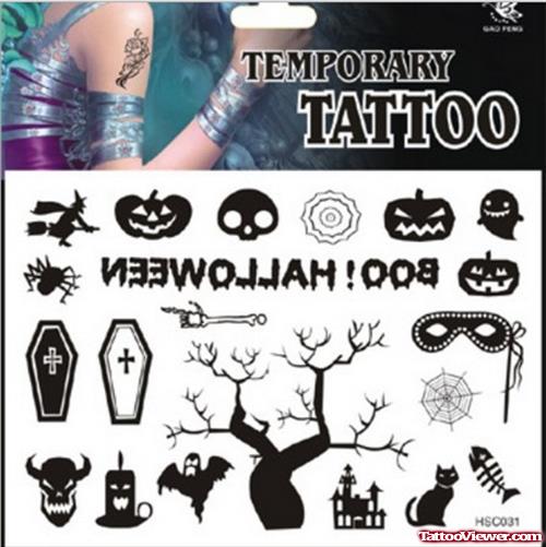 Black Ink Halloween Tattoos Designs