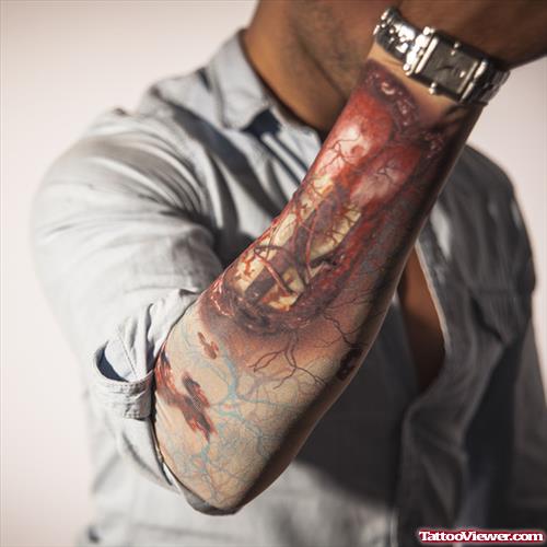 Amazing Color ink Halloween Tattoo On Right Sleeve
