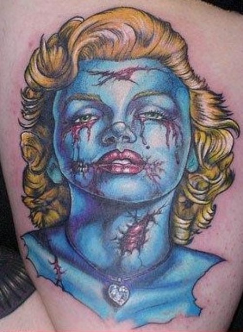 Zombie Halloween Tattoo On Half Sleeve
