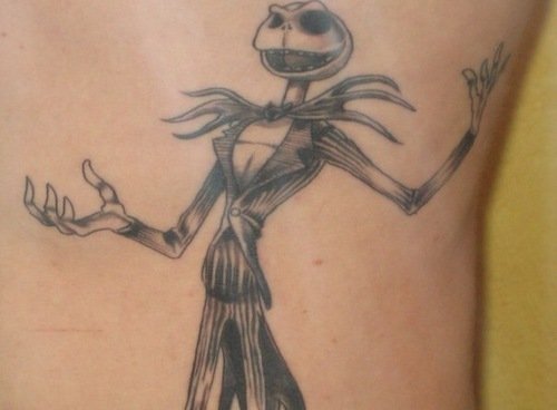 Grey Ink Nightmare Halloween Tattoo On Side Rib