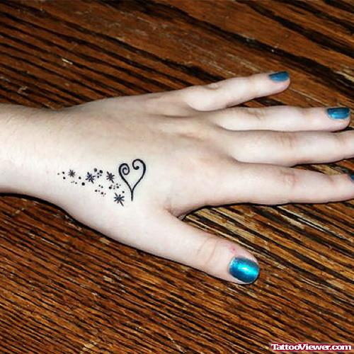 Stars And Heart Tattoo On Left Hand