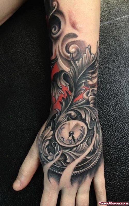 Amazing Grey Ink Tattoo On Left Hand