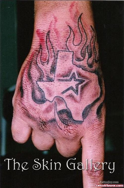 Flaming Texas Map Hand Tattoo