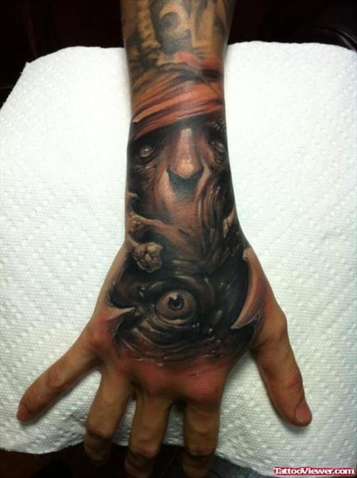 Amazing Grey Ink 3D Eye Hand Tattoo