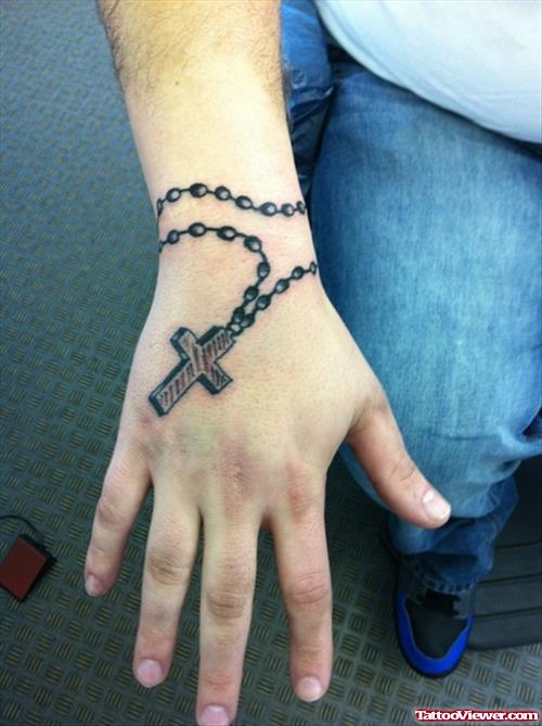 Rosary Cross Hand Tattoo
