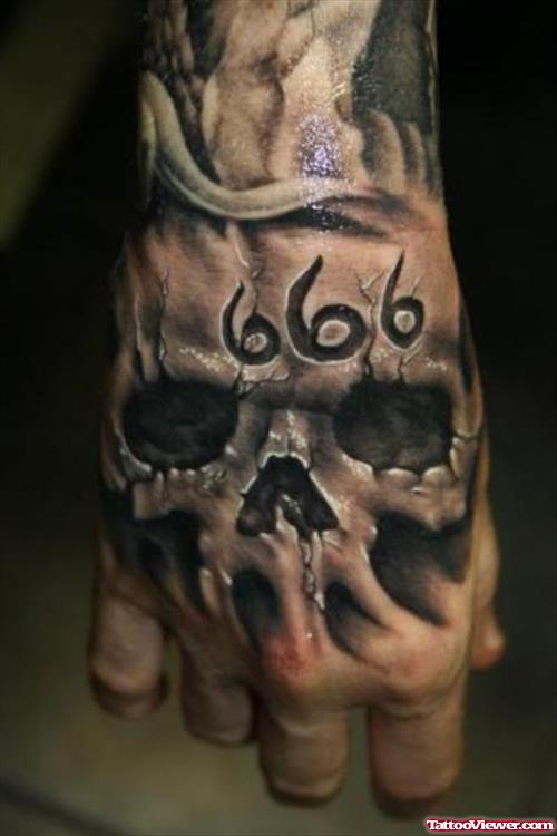 Awesome Grey Ink Skull Right Hand Tattoo