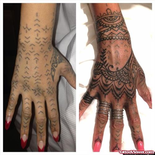 Awesome Black Ink Henna Tattoo On Hand