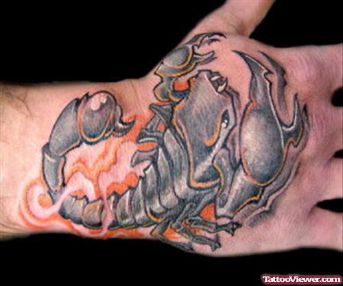 Grey Ink Scorpio Hand Tattoo