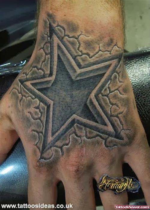 Grey Ink 3D Star Hand Tattoo