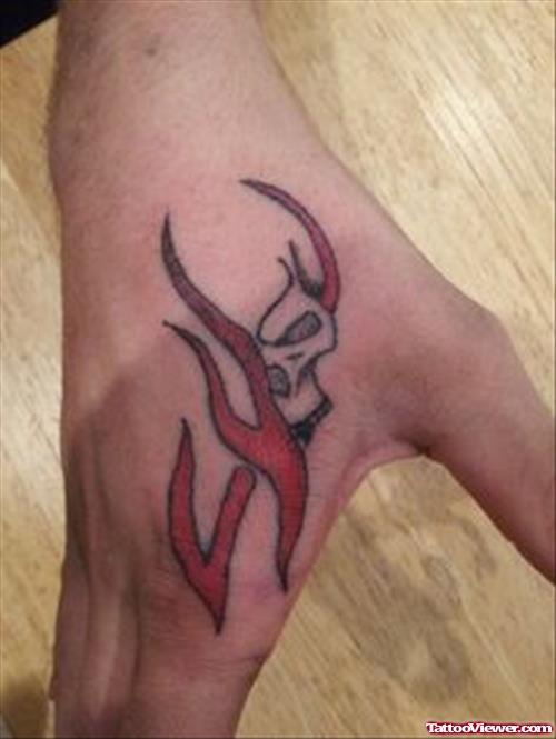 Red Tribal Right Hand Tattoo