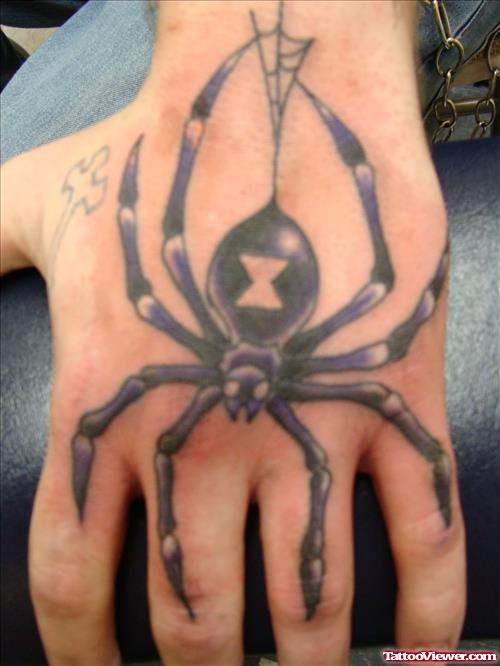 Grey Ink Spider Hand Tattoo