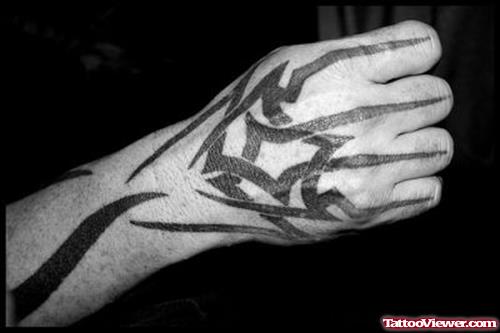 Black Ink Tribal Hand Tattoo