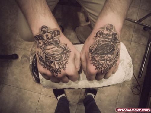 Grey Ink anchors Hand Tattoos