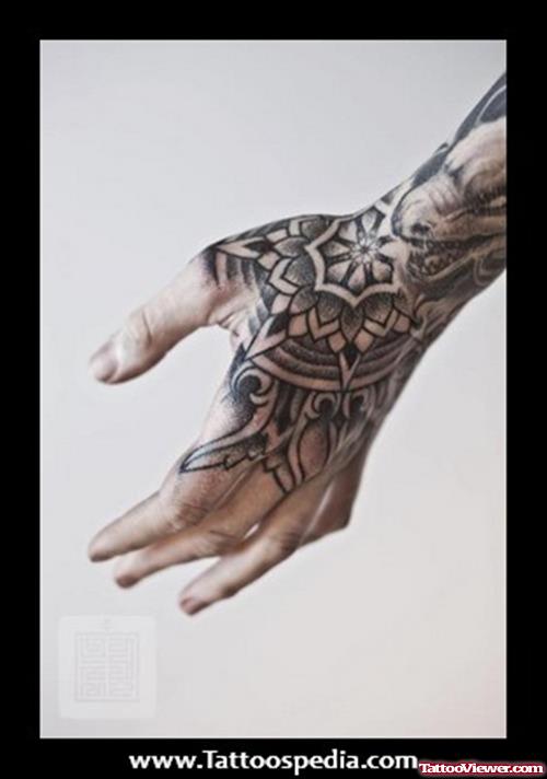 Grey Ink Henna Hand Tattoo