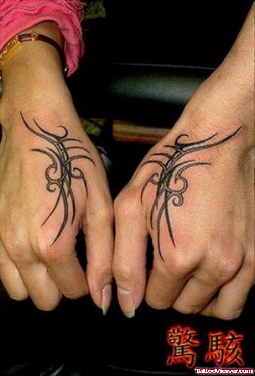 Black Tribal Tattoos On Girl Both Hands