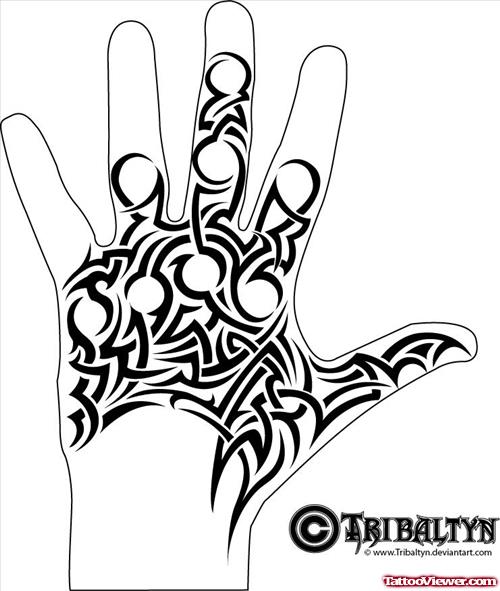 Black Tribal Hand Tattoo Design