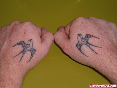 Grey Ink Flying Birds Hand Tattoos