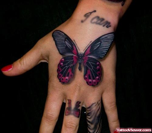 Colored Butterfly Left Hand Tattoo For Girls