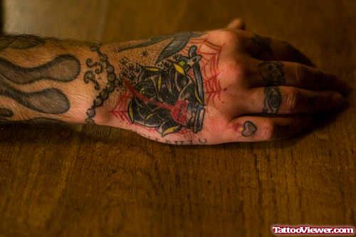 Color Ink Hand Tattoo On Right Hand