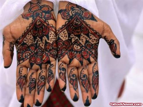 Coloured Henna Tattoo Designs On Hand