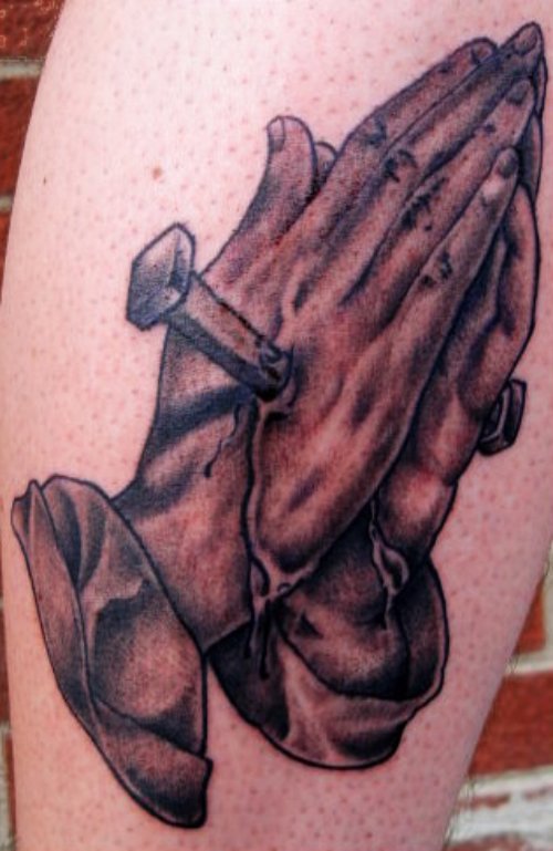 Grey Ink Praying Hands Tattoo