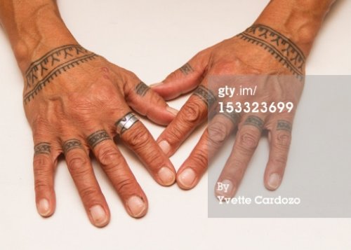 Grey Ink Ancient Hand Tattoos