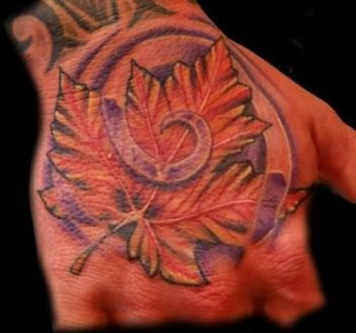 Amazing Maple Tattoo On Hand