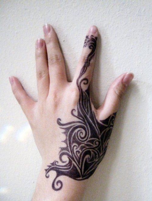 Beautiful Black Tribal Hand Tattoo