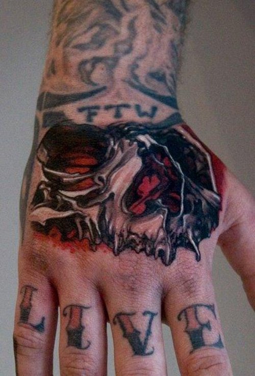 Live Skull Hand Tattoo