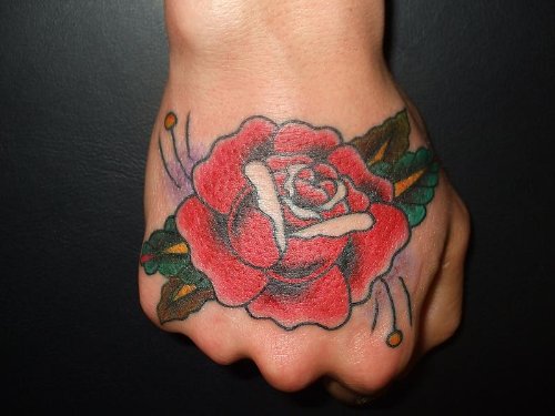 Red Flower Hand Tattoo