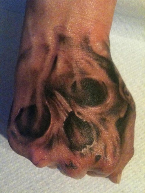 Beautiful Grey Ink Skull Hand Tattoo
